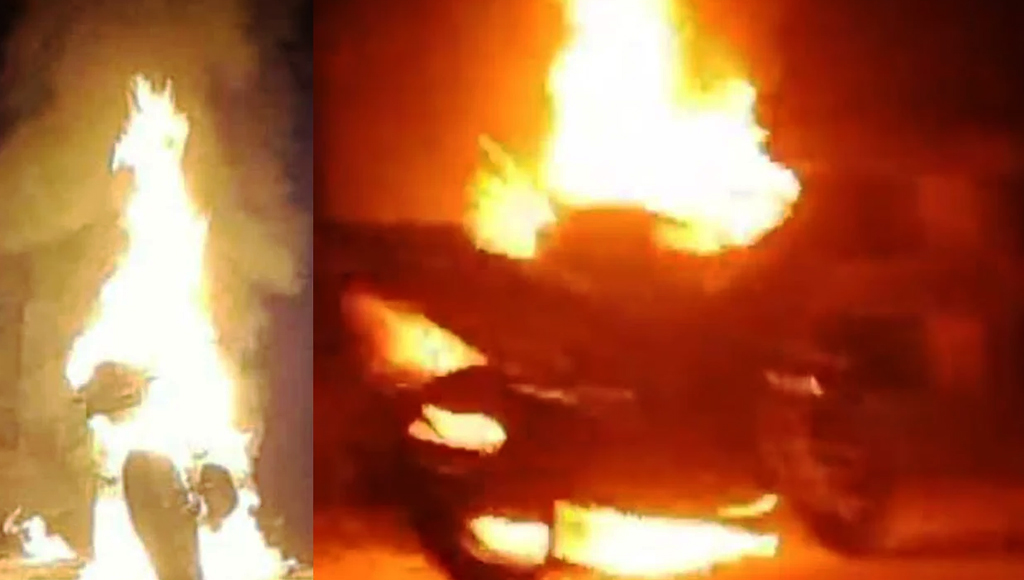 গাড়ি রেখে পালালো ববির ছাত্রলীগ নেতা, মোটরসাইকেলে আগুন